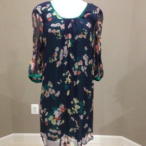 New Walter silk floral print dress with sheer long sleeves